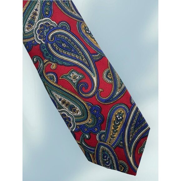Vintage Michael James Red Blue Paisley Silk NeckTie 49” X 2 1/2” Nice Retro Tie - Picture 1 of 5